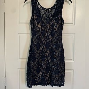 Formal Navy Blue Sequins Dress